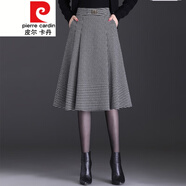 皮爾卡丹品牌輕奢高檔女裝2022春秋高腰格子裙半身裙女a(chǎn)字裙中長(cháng)款毛呢裙氣質(zhì)休閑裙子針織 黑白格 XL 腰圍  2尺2