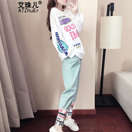 艾珠兒 衛(wèi)衣兩件套裝女運(yùn)動(dòng)休閑春秋嘻哈衛(wèi)衣套裝時(shí)尚韓版春秋寬松網(wǎng)紅 圖片色 M