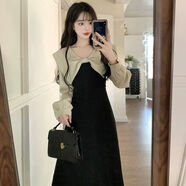 伊薇衣WH2025大碼胖mm法式復古秋季新款學(xué)院風(fēng)連衣裙女假兩件收腰顯瘦甜 主圖色 M