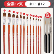 馭帥H988水粉筆狼毫圓頭水彩筆油畫筆丙烯顏料單支套裝扇形排筆 全套【12支】送勾線筆2支