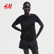 H&M女裝T恤夏季圓領時尚休閑簡約寬松短袖上衣1270848 黑色 XS 155/80
