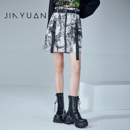 金苑（JINYUAN）半身短裙女2022冬季新款潑墨印染設(shè)計(jì)感a字裙潮流B225108 黑色 S(160/665A)