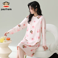 PAUL FRANK大嘴猴睡衣女春秋季純棉圓領(lǐng)長(zhǎng)袖卡通寬松套頭全棉中裙家居服睡裙