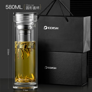 壹滴水（edish）玻璃杯雙層耐熱水晶茶杯商務(wù)男女玻璃杯子辦公泡茶杯禮品 圓形直杯 580ml