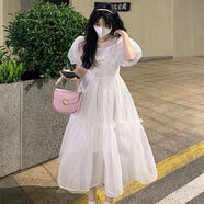 法式甜美初戀白色泡泡袖圓領(lǐng)連衣裙女學(xué)生夏季韓版中長款a字裙子別致修身設(shè)計可甜少女2022年新款絕美 白色連衣裙 XL