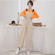 蘭威費雷秋季褲子背帶褲女學(xué)生韓版寬松高腰九分直筒闊腿工裝休閑褲冬 829單件卡其背帶褲 XL