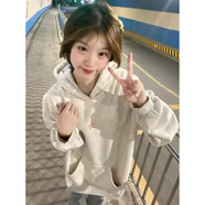 燦圖韓系休閑重磅連帽衛衣女裝春秋季潮流小個(gè)子長(cháng)袖上衣服寬松外套女 白灰色薄款 L 【建議100-120斤】