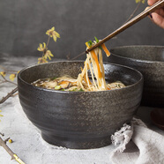 絲貝美瓷 創(chuàng  )意面碗日韓料理餐具家用泡面碗黑色個(gè)性復古陶瓷大號湯碗拉面碗 7英寸韓式拉面碗