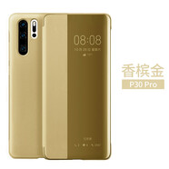 RNX 華為P30pro手機殼p30智能視窗免翻蓋接聽5G全包皮套華為p30pro防摔超薄休眠保護套 P30 Pro-香檳金【全屏軟膜】