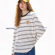 晶咕白標DADATATA2026春季新款【阿卡納】條紋刺繡長袖T恤 白底藍灰條 2 均碼