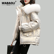 WABAOLI羽絨服女短款新款冬季亮面連帽毛領(lǐng)白鴨絨小個(gè)子韓版寬松保暖外套 香檳色 L碼【建議140-170】