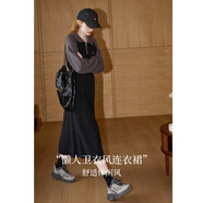 庫(kù)恩瑪維【環(huán)保優(yōu)可絲】拼色長(zhǎng)袖連衣裙女2024早秋新款休閑收腰裙K36169 黑色 L