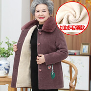 孜顏 中老年女裝冬裝外套厚媽媽裝老年人大衣加絨保暖70歲奶奶裝衣服 B款皮紅【加絨】 3XL （建議115-130斤）