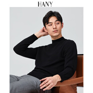 漢尼（HANY）【可機(jī)洗半高領(lǐng)】羊絨棉針織衫男打底衫毛衣長袖男士白色保暖秋季 法爾松純黑【半高領(lǐng) 合身版】 2XL 【建議170-190斤】