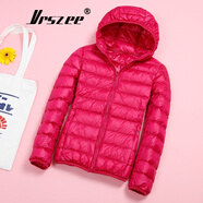 VRSZEE高端品牌輕薄羽絨服女短款連帽25秋冬季新款修身輕便韓版時尚外套 玫紅色【連帽】 XL