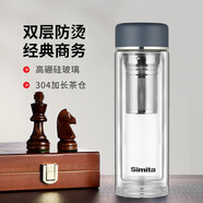 施密特（simita）加厚雙層防爆玻璃杯隔熱大號茶倉茶水分離商務辦公車載家用高硼硅 藍色320ML加厚款大號茶倉