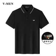 V-MENVMEN威曼新款短袖POLO衫男刺繡商務(wù)修身休閑保羅衫上衣V023P895 黑色 165/S