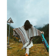 目丸民族風(fēng)西藏旅游穿搭斗篷外套披肩拉薩圍巾女云南外搭加厚毯子披風(fēng) 灰色