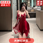 奧義馳性感透明連衣裙女鏤空修身包臀裙高開(kāi)叉火辣角色扮演套裝 火辣紅B款【衣服+內庫】 均碼