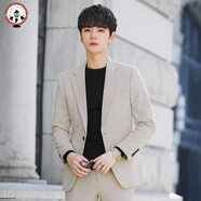 逐夢(mèng)顏休閑西裝套裝男士韓版修身小西服外套上衣單件潮流痞帥氣商務(wù)正裝 杏色上衣【后開叉單排一?？邸?L【115-130】斤可穿