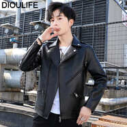 DIOULIFE皮衣男春季男士工裝夾克PU皮上衣外套百搭男生春春季機(jī)車(chē)皮夾衣服 9003黑色 4XL