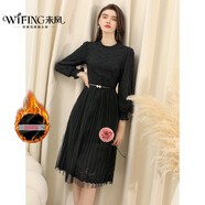 未風(fēng)黑色蕾絲拼接網(wǎng)紗連衣裙女冬2025年冬季新款女裝顯瘦長(cháng)袖裙子 黑色 XXL
