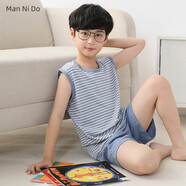 曼妮朵男童睡衣夏季新款短袖男孩純棉兒童大童全棉薄款青少年家居服套裝 N1103【背心】 180 加大版XL碼【130-150斤】