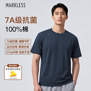 MARKLESS[7A抗菌]100%棉男士T恤210g全棉夏季順滑短袖0635 藏青藍 S