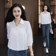 索宛亦（SUOWANYI）夏季款女裝新款2021寬松百搭潮純色氣質(zhì)圓領雪紡衫七分袖時尚上 白色 XL 建議120-135