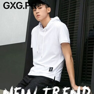 GXG.PR官方純棉短袖t恤男夏季新款純色帶連帽運動衛衣寬松套頭休閑體恤 旗艦官方白色 M