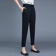 魔之韻通勤氣質(zhì)休閑西裝褲子女春夏秋新款哈倫褲蘿卜煙管褲長(cháng)褲彈力2154 黑色九分褲 XL （125-140斤左右）