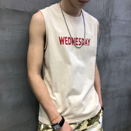 出闊背心男純棉夏季外穿寬肩潮流寬松休閑運(yùn)動健身跨欄坎肩無袖t恤男 卡其色 L （建議111斤-130斤）