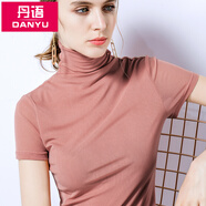 丹語(yǔ)簡(jiǎn)約基礎款短袖t恤高領(lǐng)網(wǎng)紗打底衫女夏純色彈力上衣 粉色 2XL
