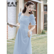 歐迪惠（Oudihui）初戀甜美法式連衣裙女夏季2025年新款高級感氣質(zhì)收腰顯瘦裙子夏天 藍(lán)色 M