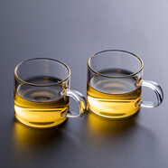 憶壺茶 功夫茶杯套裝加厚耐熱玻璃茶杯品茗杯帶把手水杯主人杯家用杯架 【2只】100ML透明色光面款