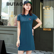 BUTAOPOLO領(lǐng)連衣裙女夏裝新款百搭潮紅色顯瘦休閑運動a字裙 霧霾藍 M