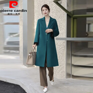 皮爾卡丹（pierre cardin）雙面羊絨大衣女新款中長(cháng)款春秋冬季氣質(zhì)羊毛呢子毛呢外套女蕾絲袖 香松綠806 M(85-105)