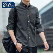 Colombass 休閑襯衫男秋季新款條紋男士修身免燙襯衣潮流長(cháng)袖襯衫男外套 深灰 L (175)