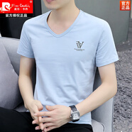 皮爾卡丹（pierre cardin）純棉短袖v領(lǐng)t恤男潮流上衣雞心領(lǐng)韓版男裝修身小領(lǐng)體恤時(shí)尚v字領(lǐng) 淺藍(lán)色 3033 XL 建議130-145斤