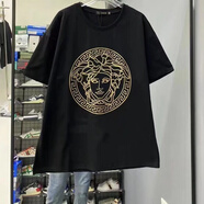 VERSACE JEANS范思哲新款圓領短袖T恤美杜莎瓦薩琪寬松韓版國潮牌休閑短袖T恤衫 【黑色短袖】美杜莎金黃色 L 80-95斤