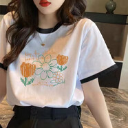 歐洛黛短袖t恤女2025夏季新款寬松百搭顯瘦時尚休閑體恤女上衣女士短袖 [黑領] 太陽花 M