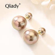 Qlady 女士雙面耳釘925銀珍珠耳釘女學生韓版氣質(zhì)韓國個性簡約甜美耳環(huán)女時尚網(wǎng)紅同款裝飾耳飾品 簡約款-香檳金色