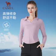 駱駝（CAMEL）正肩修身翻領(lǐng)小V女款長袖T恤衫上衣 Y24CA4L0605 杜若紫 L