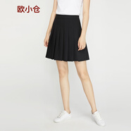 歐小倉百褶裙 高腰 純色半身a字裙子 學(xué)院風(fēng)褶皺大擺短裙1958 黑 26