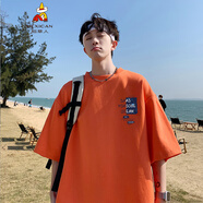 稻草人學(xué)生短袖t恤男夏季新款字母印花寬松男生上衣服青少年大碼體恤衫 橘色 WT261 XXL