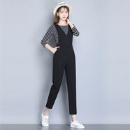亞永凌顯瘦哈倫背帶褲女2023春夏韓版休閑小腳褲黑色高腰九分連體褲