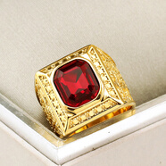 戎夏紅寶石戒指男士霸氣龍紋復古鈦鋼越南沙金指環(huán) 可刻字飾品 藍寶石7號