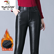 啄木鳥(niǎo)（TUCANO）海寧真皮皮褲女2025秋冬新品時(shí)尚綿羊皮高腰黑色加絨外穿小腳長(cháng)褲 雙扣 加絨 M