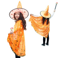 曼比魚 萬圣節(jié)服裝兒童男女孩 面具萬圣節(jié)道具披風(fēng)裝飾品節(jié)日表演舞臺服飾 耀橙魔法帽+披風(fēng)+魔法棒+南瓜袋