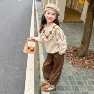 女童衛(wèi)衣套裝春秋4-6歲洋氣2025新款兒童小女孩衣服1-3休閑兩件套 咖色套裝 100